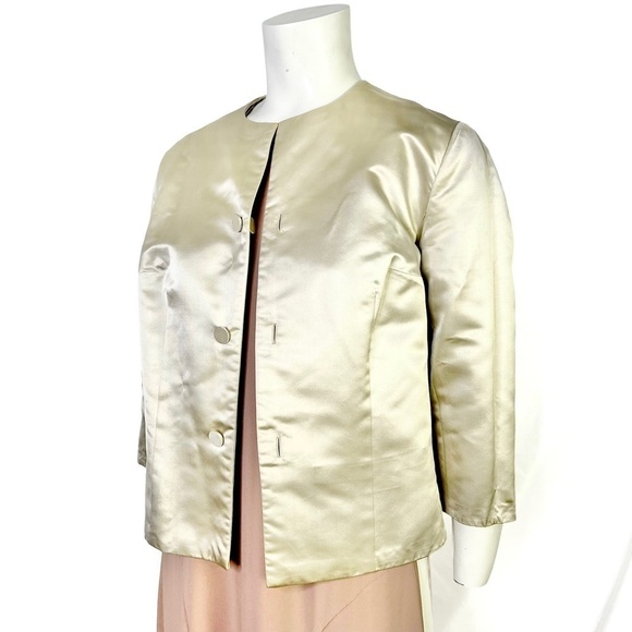 VINTAGE DYNASTY BRITISH CROWN COLONY SILK BLAZER 60s RARE REVERSIBLE IVORY 10 - Picture 8 of 11